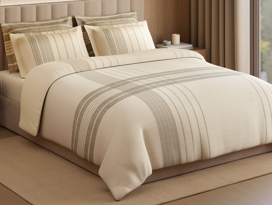 Luxury Loom Impressions 100% Egyptian Cotton Large Bedsheet, 350 TC, Geometric, Cream