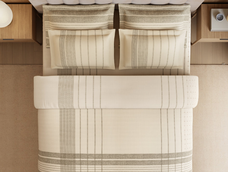 Luxury Loom Impressions 100% Egyptian Cotton Large Bedsheet, 350 TC, Geometric, Cream