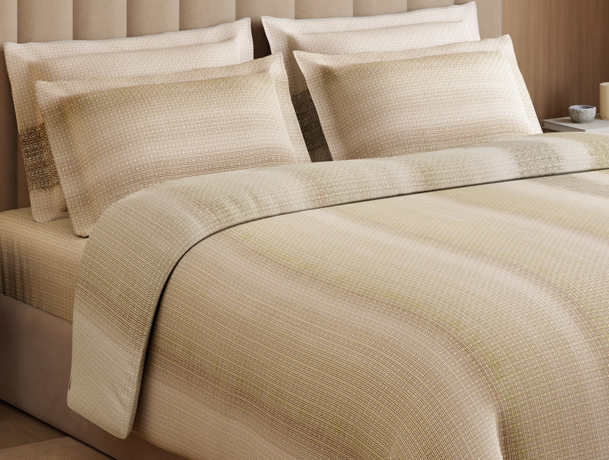 Luxury Loom Impressions 100% Egyptian Cotton Large Bedsheet, 350 TC, Geometric, Beige