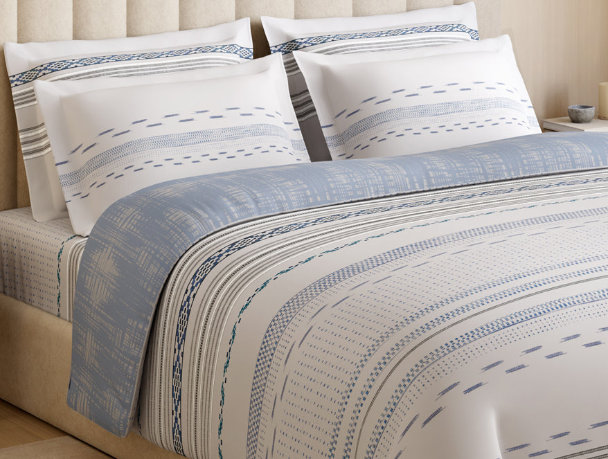 Luxury Loom Impressions 100% Egyptian Cotton Large Bedsheet, 350 TC, Geometric, Light Grey