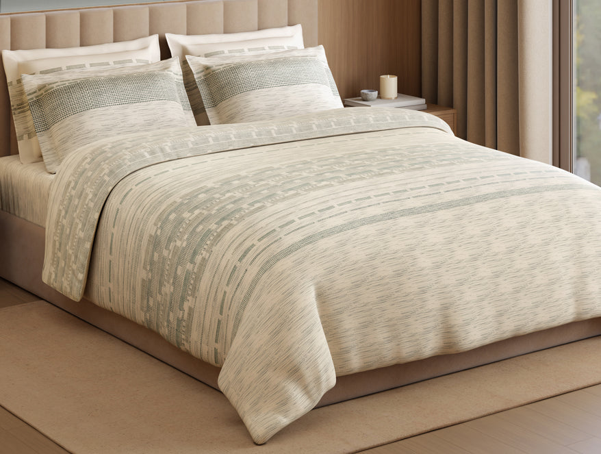 Luxury Loom Impressions 100% Egyptian Cotton Large Bedsheet, 350 TC, Geometric, Cream
