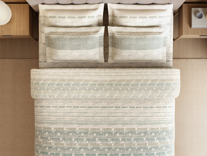 Luxury Loom Impressions 100% Egyptian Cotton Large Bedsheet, 350 TC, Geometric, Cream