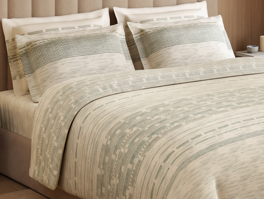 Luxury Loom Impressions 100% Egyptian Cotton Large Bedsheet, 350 TC, Geometric, Cream