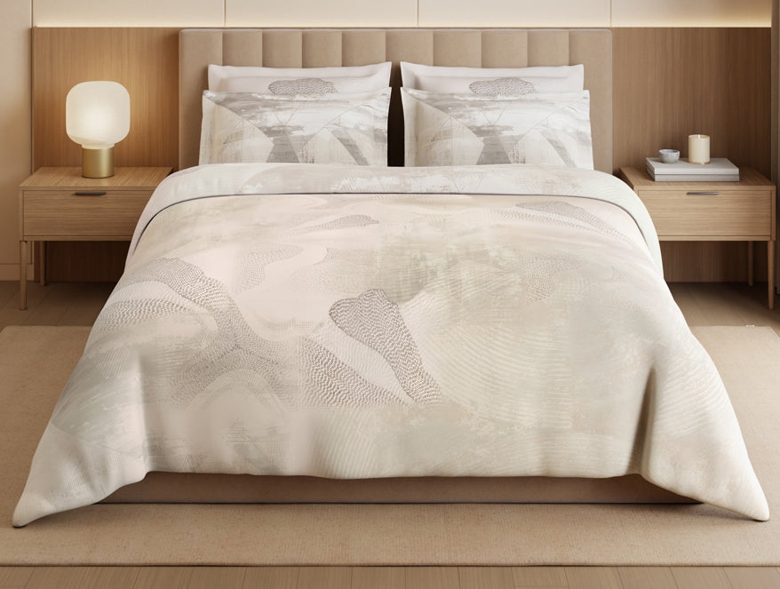 Luxury Alive 100% Cotton Large Bedsheet, 300 TC, Abstract, Cream