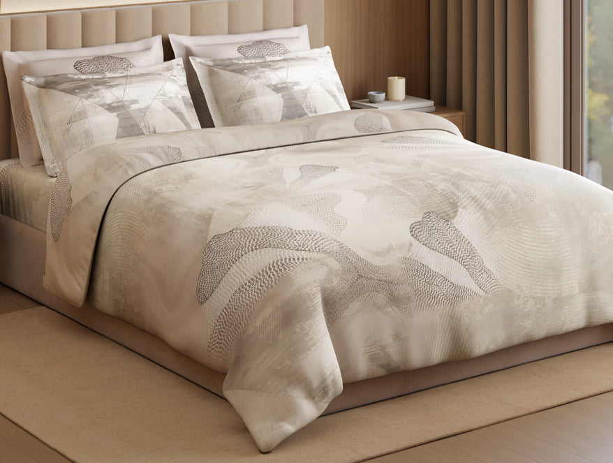 Luxury Alive 100% Cotton Large Bedsheet, 300 TC, Abstract, Cream