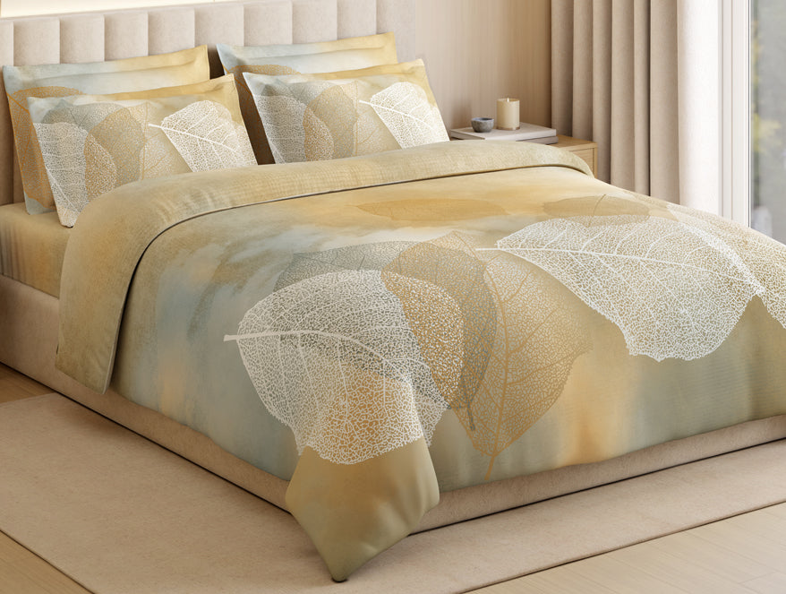 Luxury Alive 100% Cotton Large Bedsheet, 300 TC, Floral, Beige