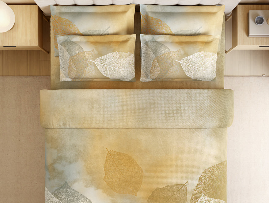 Luxury Alive 100% Cotton Large Bedsheet, 300 TC, Floral, Beige