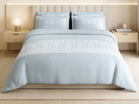 Luxury Alive 100% Cotton Large Bedsheet, 300 TC, Ornate, Light Aqua