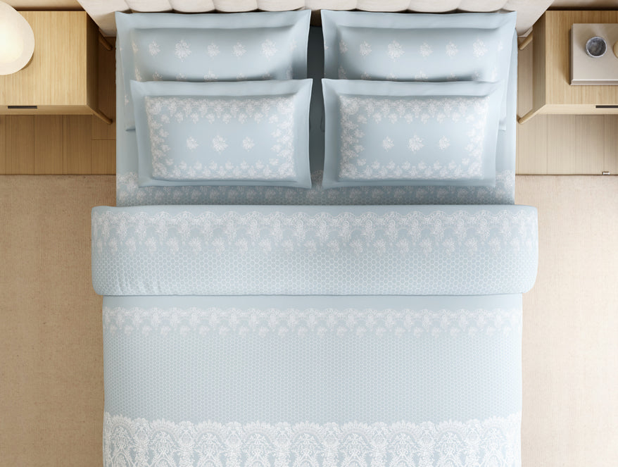 Luxury Alive 100% Cotton Large Bedsheet, 300 TC, Ornate, Light Aqua