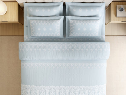 Luxury Alive 100% Cotton Large Bedsheet, 300 TC, Ornate, Light Aqua