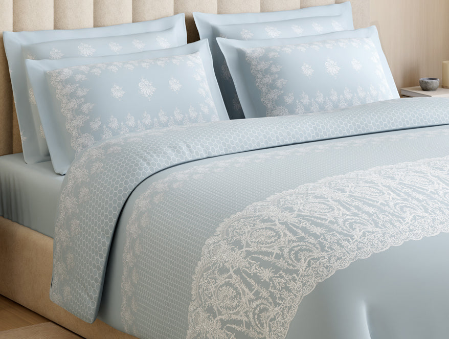 Luxury Alive 100% Cotton Large Bedsheet, 300 TC, Ornate, Light Aqua