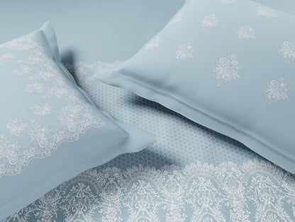 Luxury Alive 100% Cotton Large Bedsheet, 300 TC, Ornate, Light Aqua