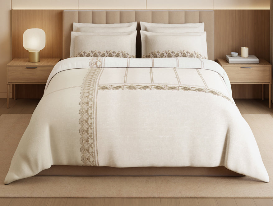 Luxury Alive 100% Cotton Large Bedsheet, 300 TC, Floral, White