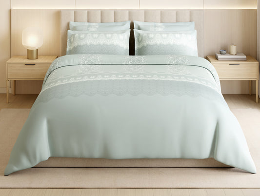 Luxury Alive 100% Cotton Large Bedsheet, 300 TC, Floral, Light Aqua