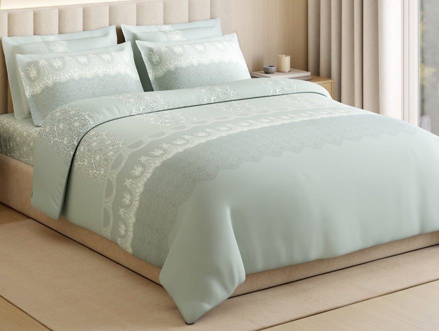 Luxury Alive 100% Cotton Large Bedsheet, 300 TC, Floral, Light Aqua