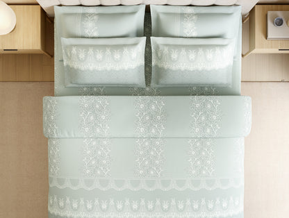 Luxury Alive 100% Cotton Large Bedsheet, 300 TC, Floral, Light Aqua