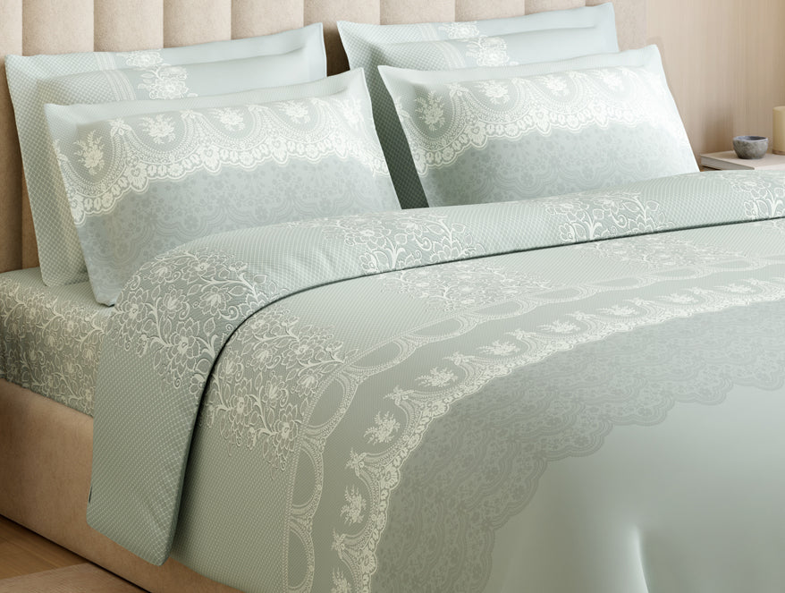 Luxury Alive 100% Cotton Large Bedsheet, 300 TC, Floral, Light Aqua