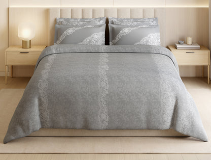 Luxury Alive 100% Cotton Large Bedsheet, 300 TC, Floral, Light Grey