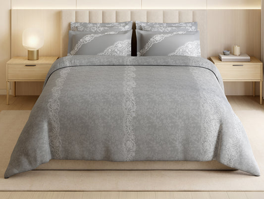 Luxury Alive 100% Cotton Large Bedsheet, 300 TC, Floral, Light Grey