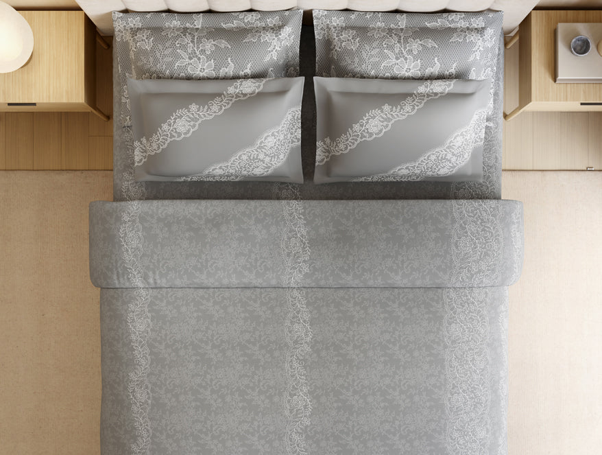 Luxury Alive 100% Cotton Large Bedsheet, 300 TC, Floral, Light Grey