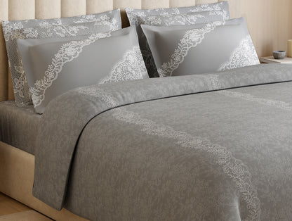 Luxury Alive 100% Cotton Large Bedsheet, 300 TC, Floral, Light Grey