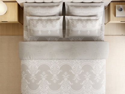 Luxury Alive 100% Cotton Large Bedsheet, 300 TC, Floral, Cream