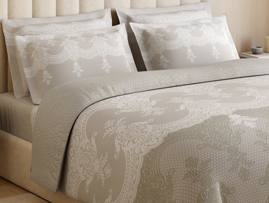 Luxury Alive 100% Cotton Large Bedsheet, 300 TC, Floral, Cream