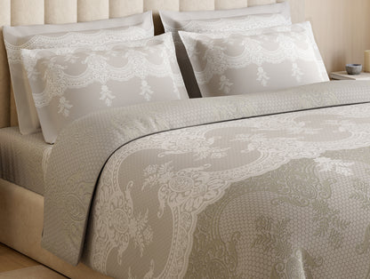 Luxury Alive 100% Cotton Large Bedsheet, 300 TC, Floral, Cream