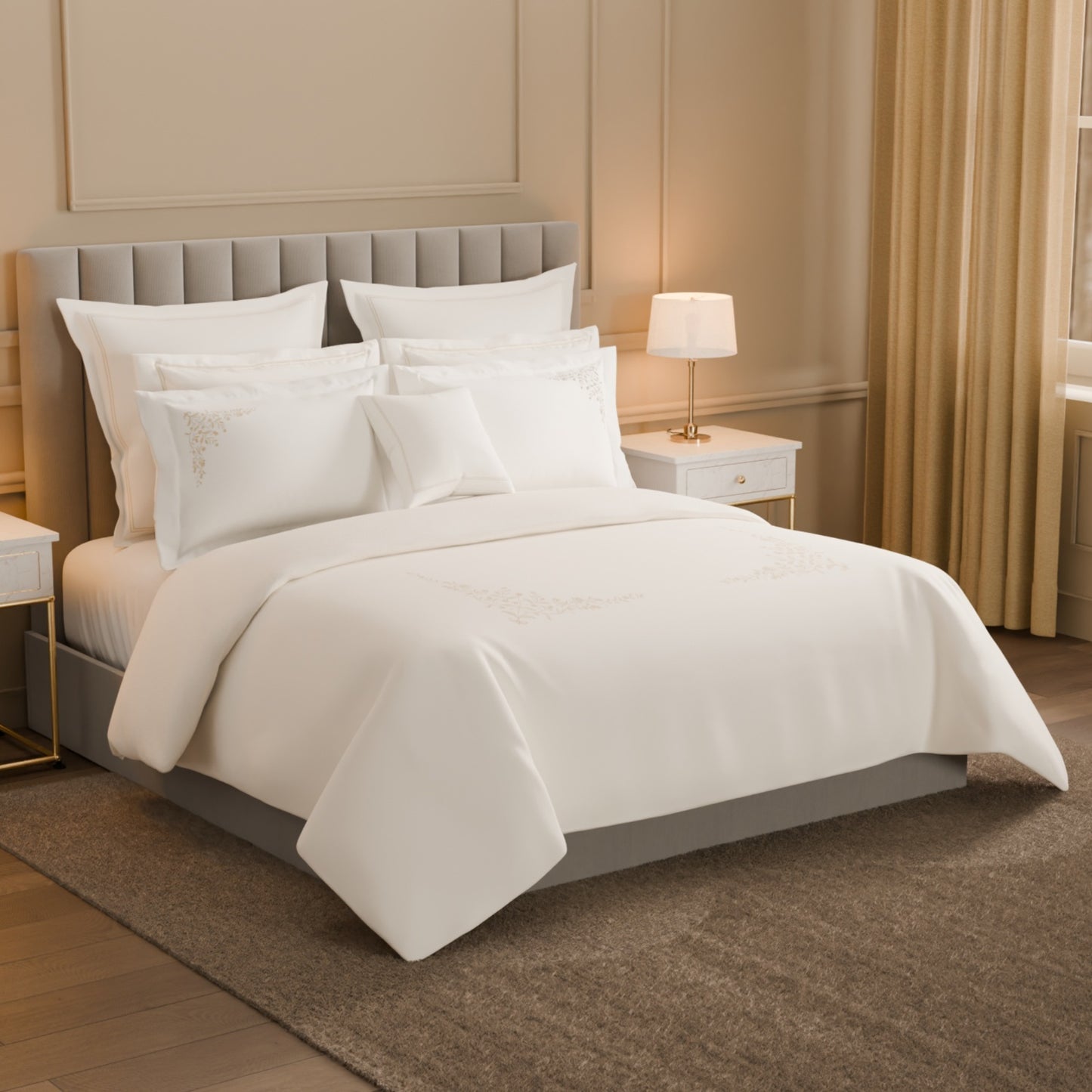 Luxury Celestia 100% Cotton Large Bedsheet, 800 TC, Embroidered, Cream