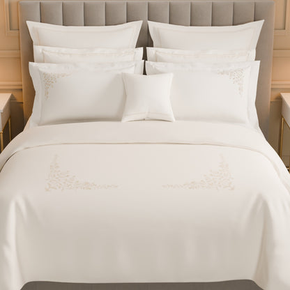 Luxury Celestia 100% Cotton Large Bedsheet, 800 TC, Embroidered, Cream