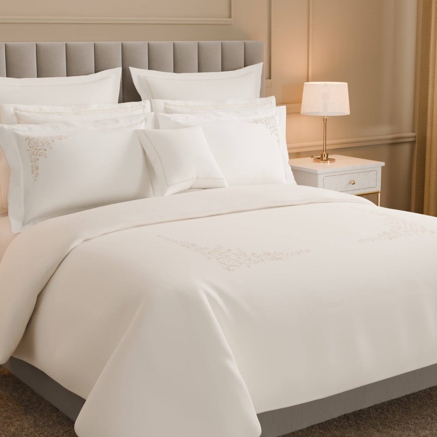 Luxury Celestia 100% Cotton Large Bedsheet, 800 TC, Embroidered, Cream