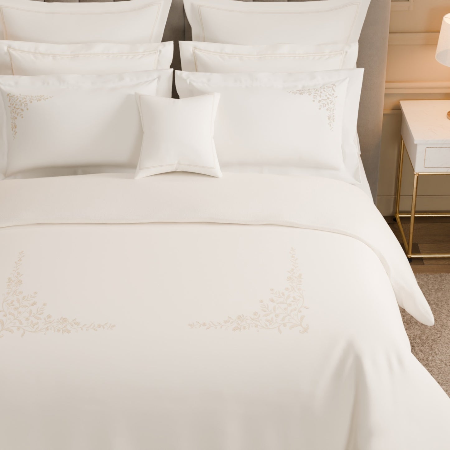 Luxury Celestia 100% Cotton Large Bedsheet, 800 TC, Embroidered, Cream