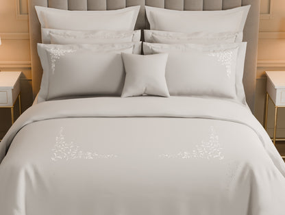 Luxury Celestia 100% Cotton Large Bedsheet, 800 TC, Embroidered, Light Grey