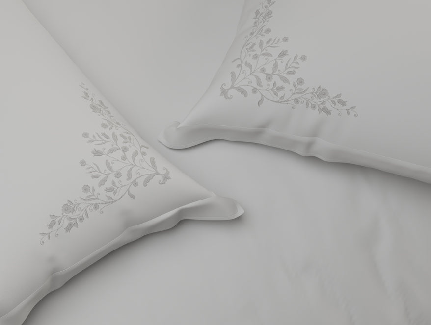 Luxury Celestia 100% Cotton Large Bedsheet, 800 TC, Embroidered, Light Grey