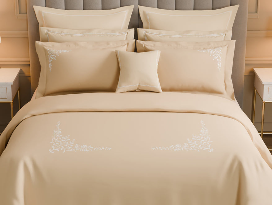 Luxury Celestia 100% Cotton Large Bedsheet, 800 TC, Embroidered, Beige
