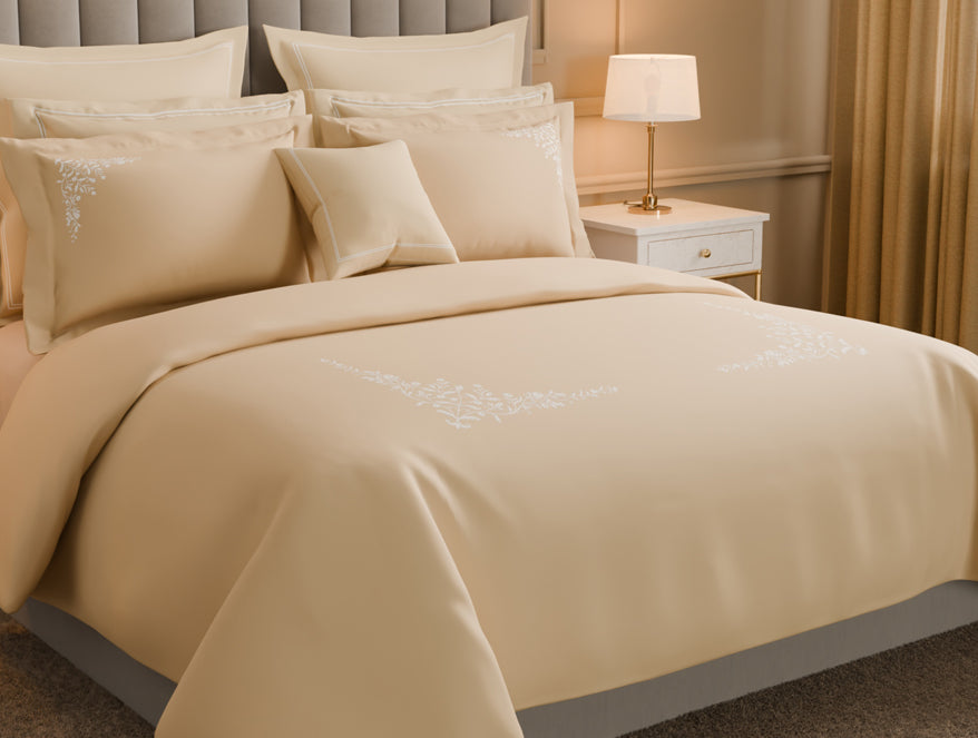 Luxury Celestia 100% Cotton Large Bedsheet, 800 TC, Embroidered, Beige