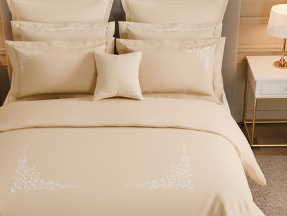 Luxury Celestia 100% Cotton Large Bedsheet, 800 TC, Embroidered, Beige