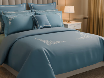 Luxury Celestia 100% Cotton Large Bedsheet, 800 TC, Embroidered, Dark Blue