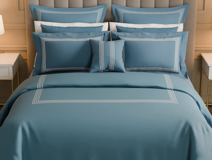 Luxury Aurora 100% Cotton Large Bedsheet, 800 TC, Embroidered, Dark Blue