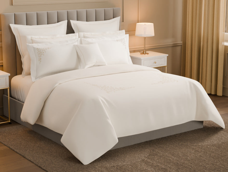 Luxury Celestia 100% Cotton Double Duvet Cover, 800 TC, Embroidered, Cream