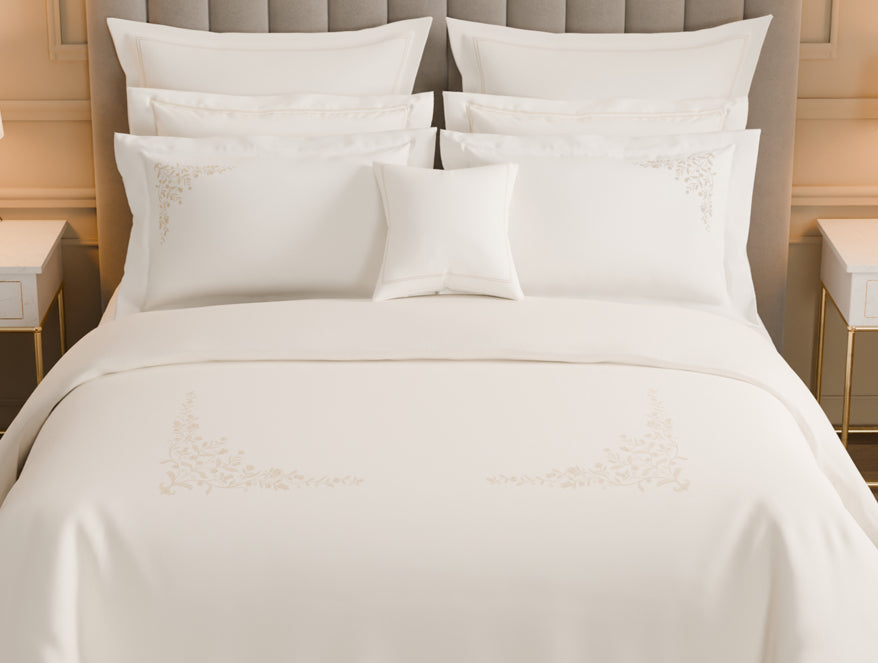 Luxury Celestia 100% Cotton Double Duvet Cover, 800 TC, Embroidered, Cream