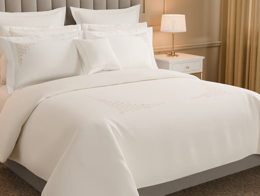 Luxury Celestia 100% Cotton Double Duvet Cover, 800 TC, Embroidered, Cream