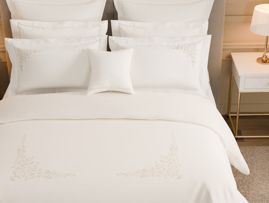 Luxury Celestia 100% Cotton Double Duvet Cover, 800 TC, Embroidered, Cream