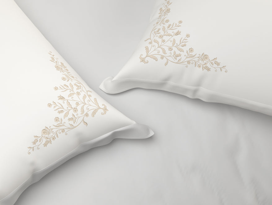 Luxury Celestia 100% Cotton Double Duvet Cover, 800 TC, Embroidered, Cream