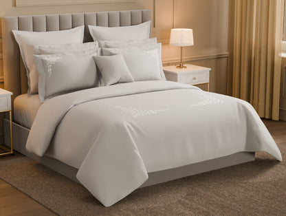Luxury Celestia 100% Cotton Double Duvet Cover, 800 TC, Embroidered, Light Grey
