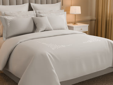 Luxury Celestia 100% Cotton Double Duvet Cover, 800 TC, Embroidered, Light Grey