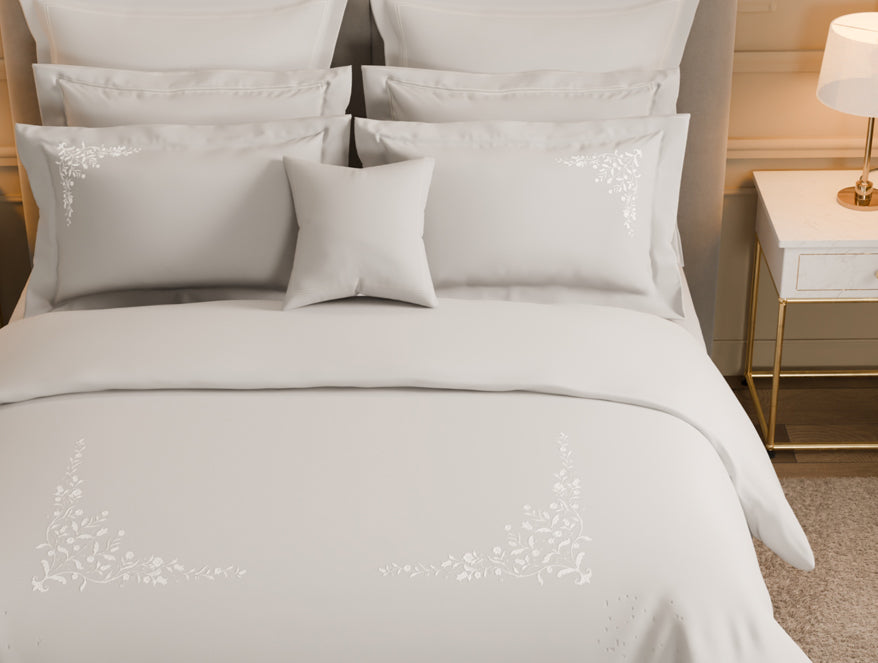 Luxury Celestia 100% Cotton Double Duvet Cover, 800 TC, Embroidered, Light Grey