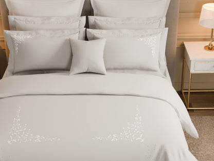 Luxury Celestia 100% Cotton Double Duvet Cover, 800 TC, Embroidered, Light Grey