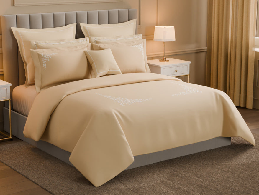 Luxury Celestia 100% Cotton Double Duvet Cover, 800 TC, Embroidered, Beige