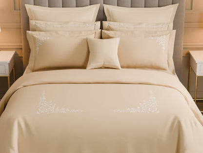Luxury Celestia 100% Cotton Double Duvet Cover, 800 TC, Embroidered, Beige
